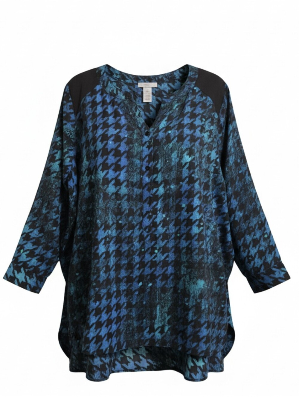 CATHERINES Women's Blue & Teal Houndstooth Tunic Blouse